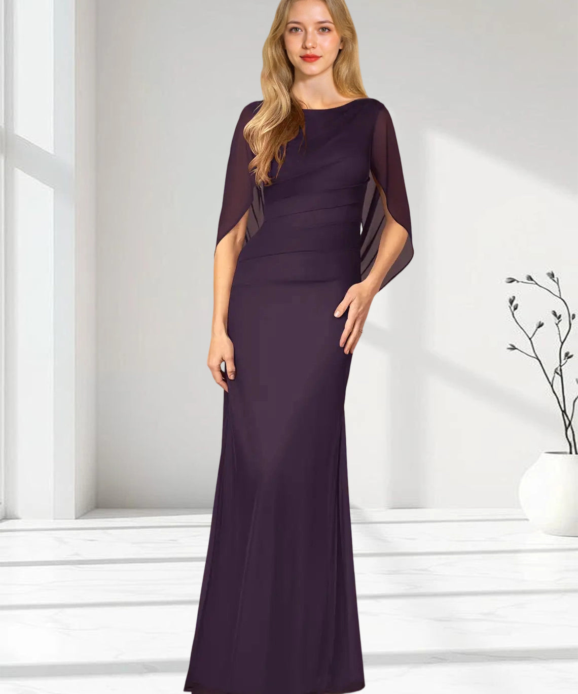 Augday Belladonna Mermaid Scoop Pleated Mesh Dress