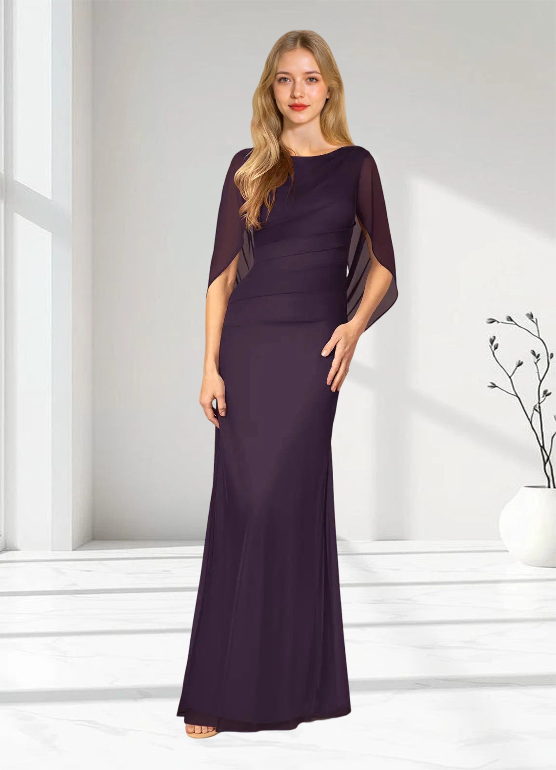 Augday Belladonna Mermaid Scoop Pleated Mesh Dress