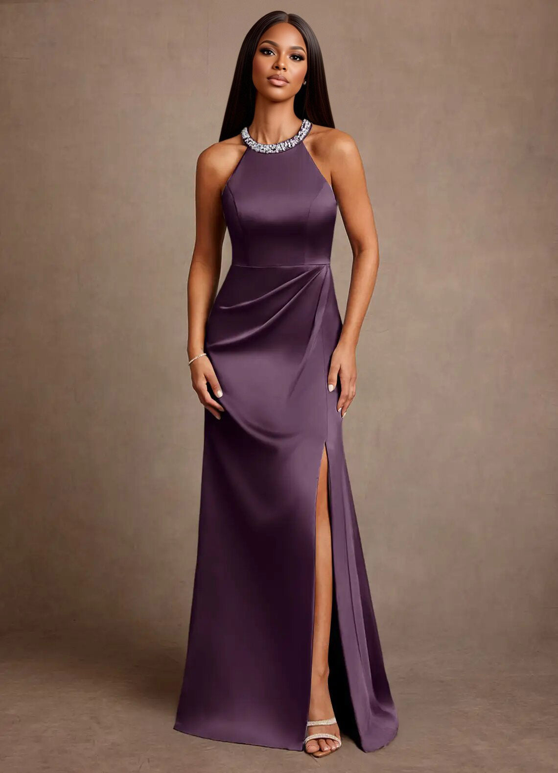 Augday Lawrence A-Line Pleated Stretch Satin Dress