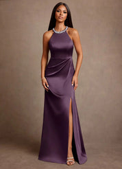 Augday Lawrence A-Line Pleated Stretch Satin Dress