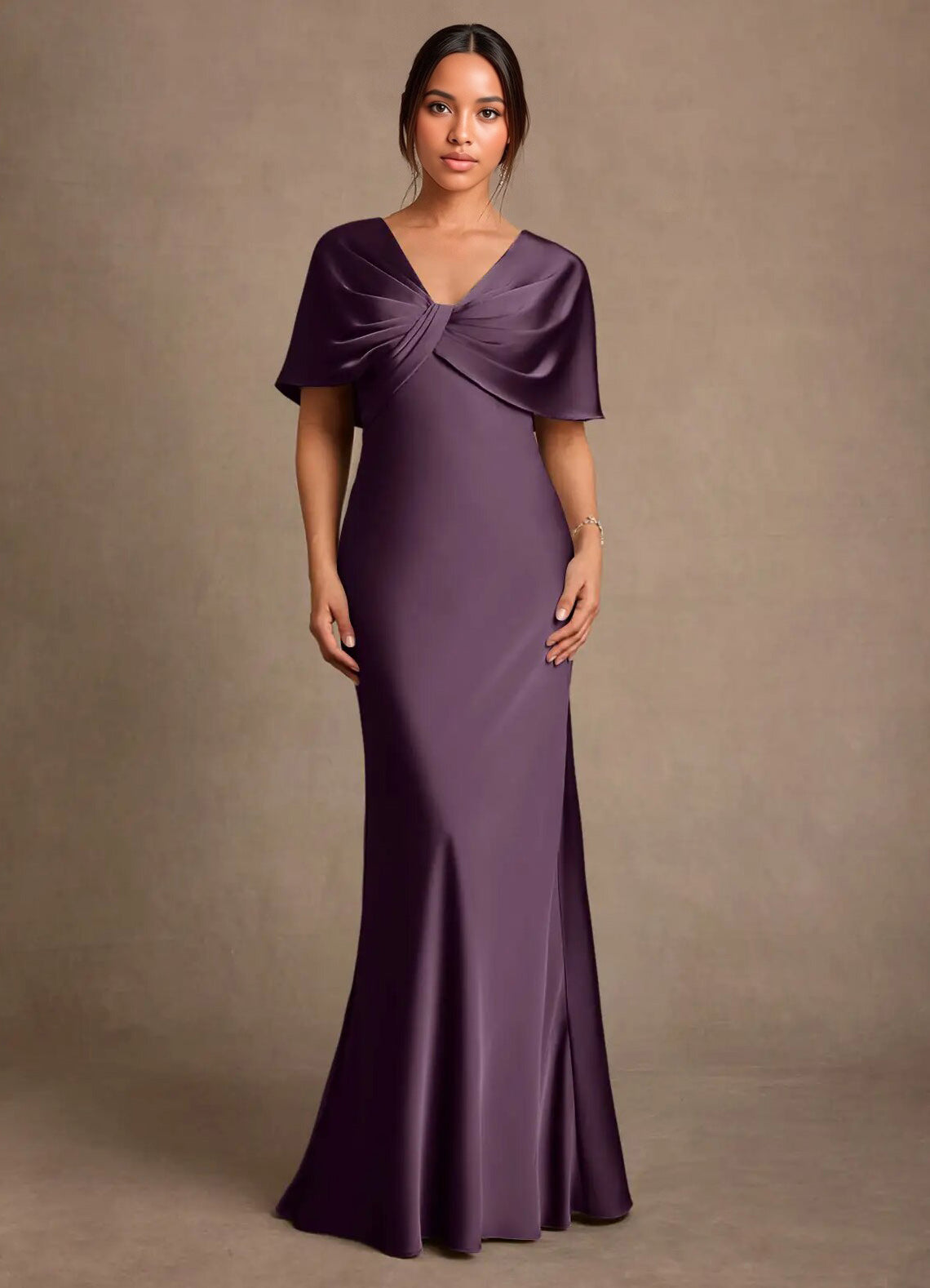 Augday Dosia Sheath Pleated Stretch Satin Dress