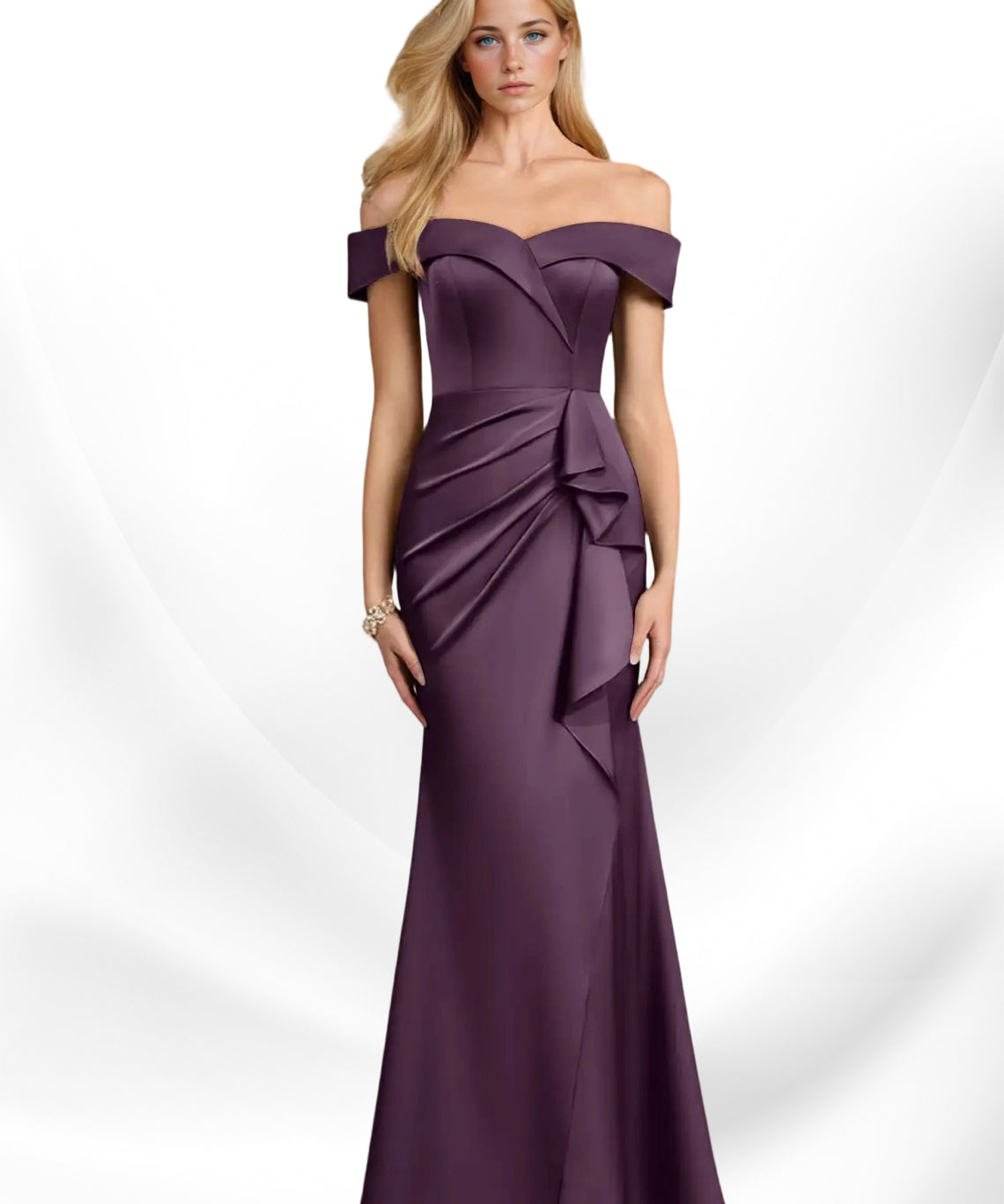 Augday Laredo Mermaid Off the Shoulder Stretch Satin Dress