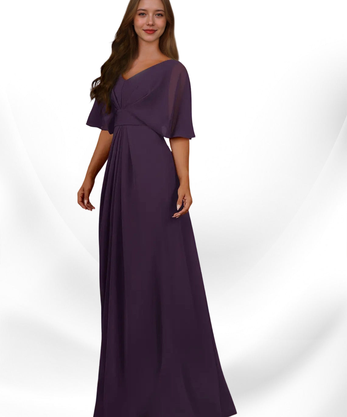 Augday Oksana A-Line V-Neck Pleated Chiffon Dress