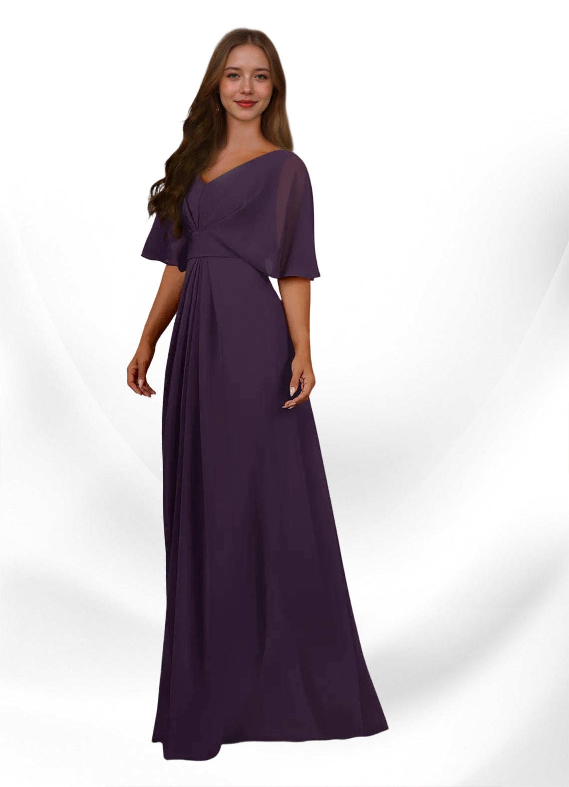 Augday Oksana A-Line V-Neck Pleated Chiffon Dress