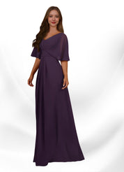Augday Oksana A-Line V-Neck Pleated Chiffon Dress