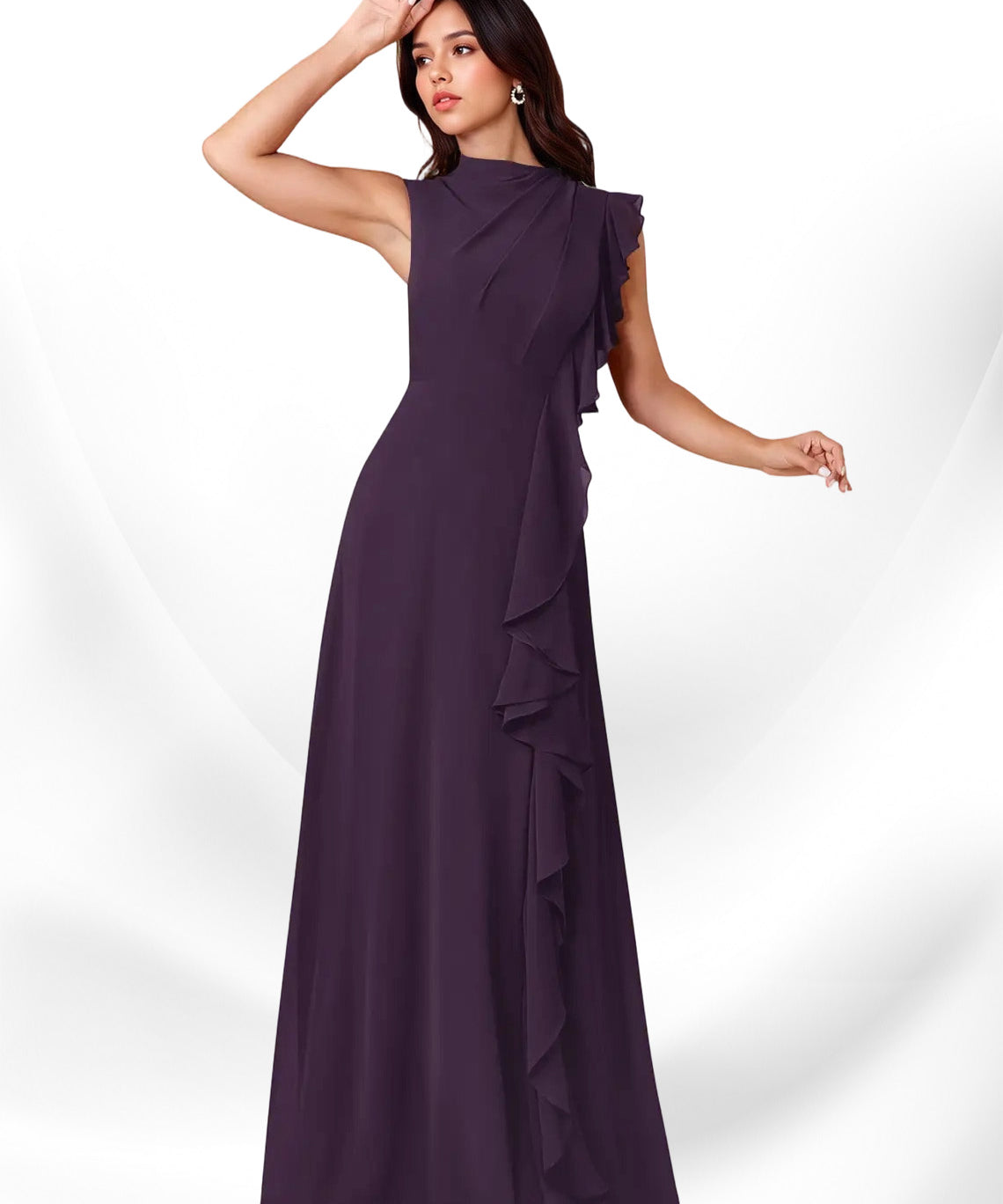 Augday Narine A-Line High Neckline Pleated Chiffon Dress