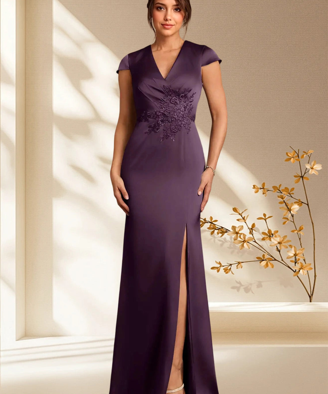Augday Rilda Sheath Lace Stretch Satin Dress