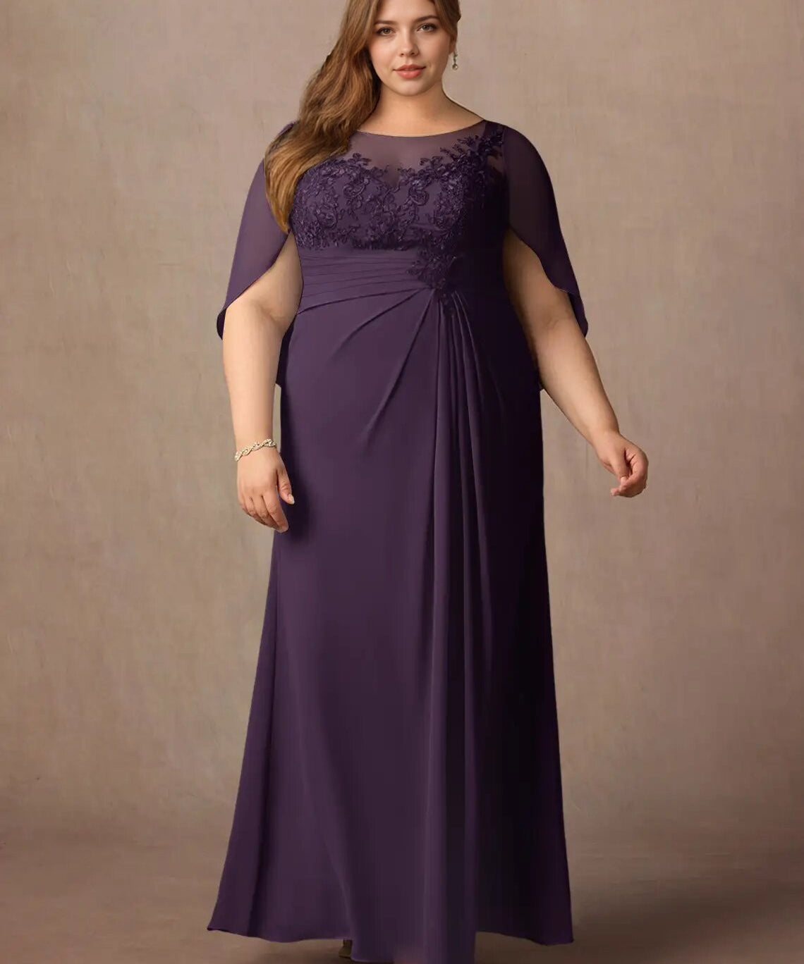 Augday Hera Mother of the Bride Dresses A-Line Lace Capelet Chiffon Dress Plus Size