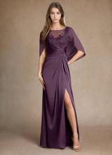 Augday Hera Mother of the Bride Dresses A-Line Lace Stretch Satin Dress