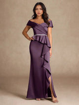 Augday Mermaid Off the Shoulder Stretch Satin Dress