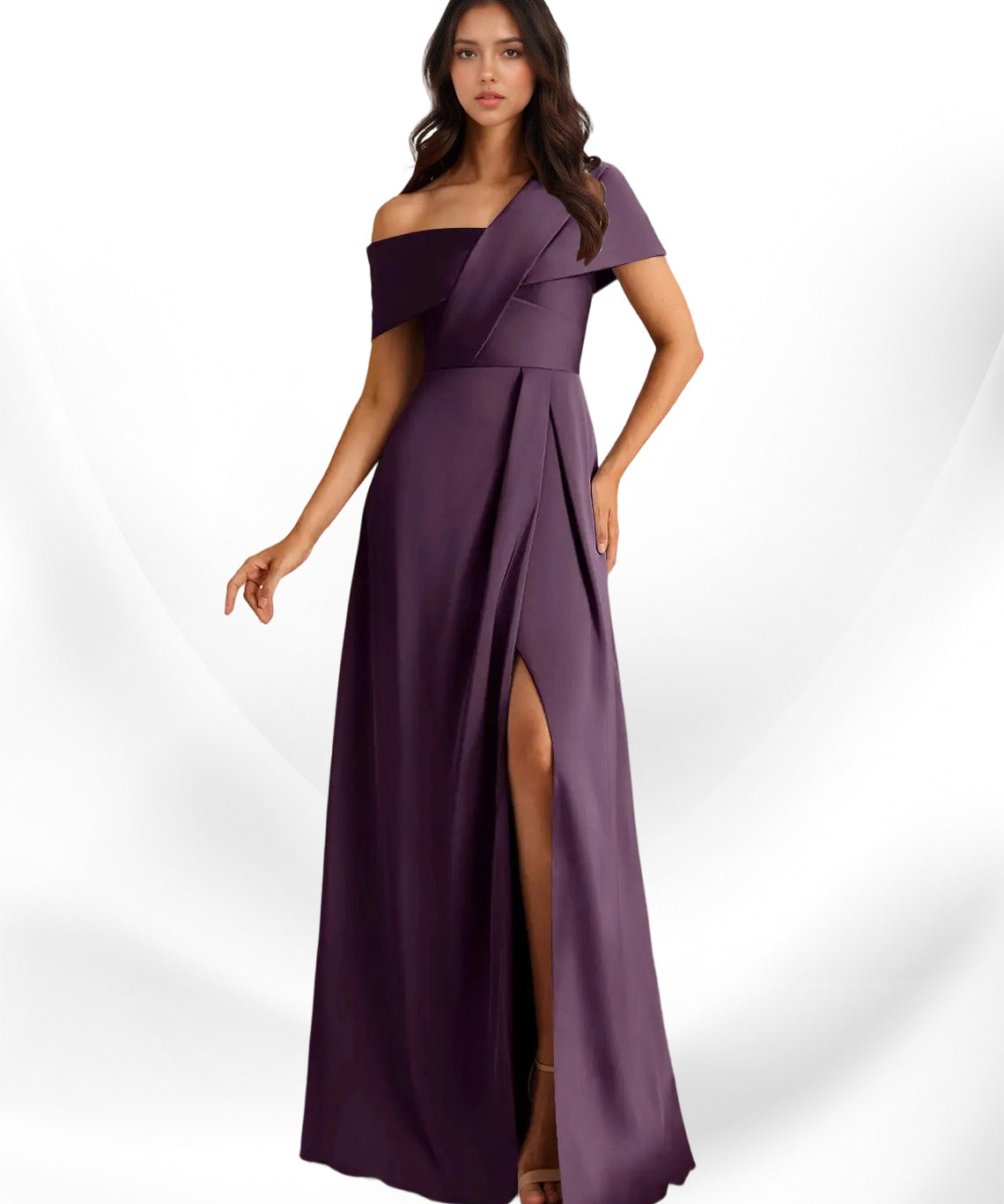 Augday Milton A-Line Pleated Stretch Satin Dress