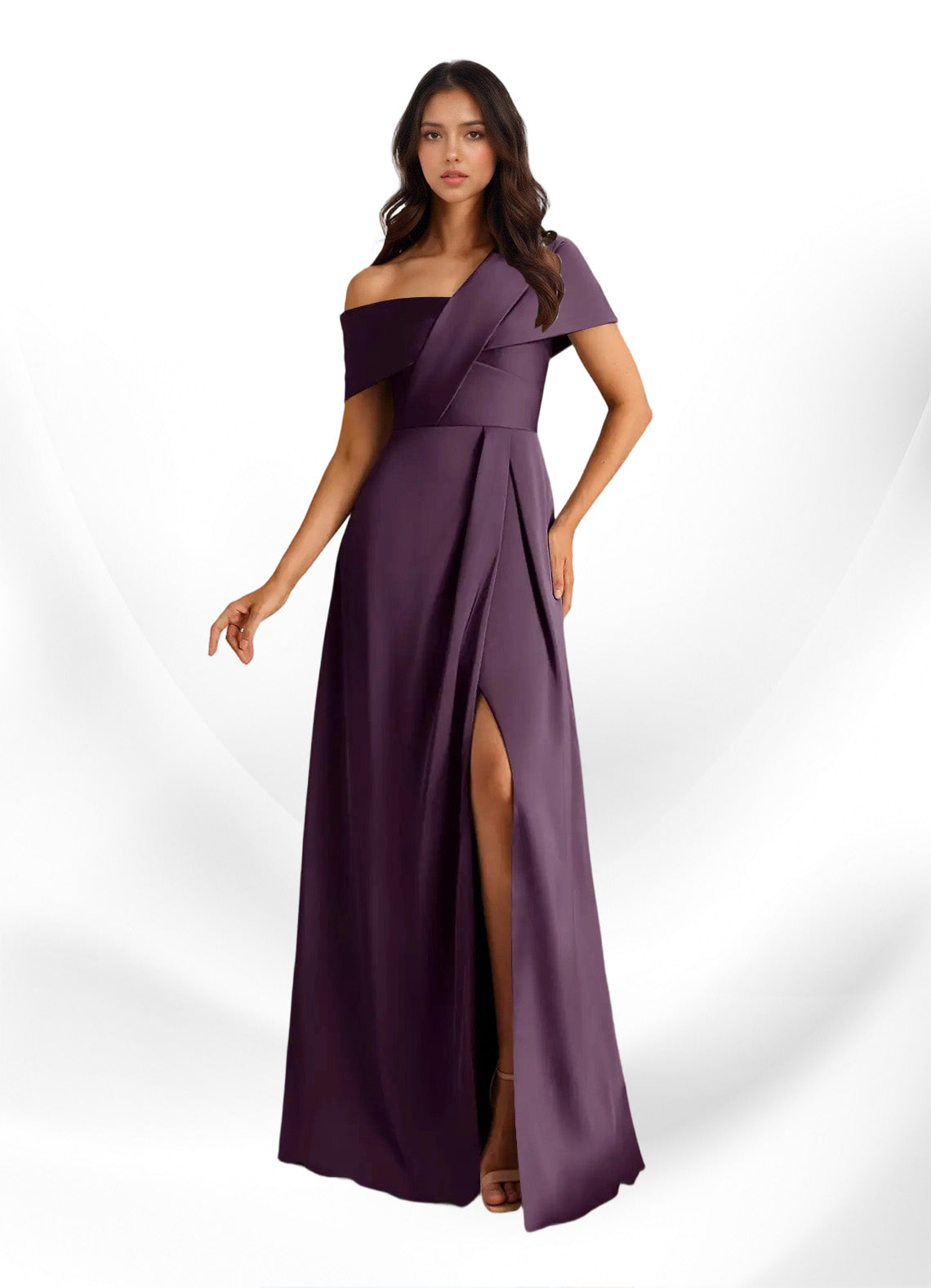 Augday Milton A-Line Pleated Stretch Satin Dress
