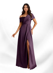 Augday Milton A-Line Pleated Stretch Satin Dress