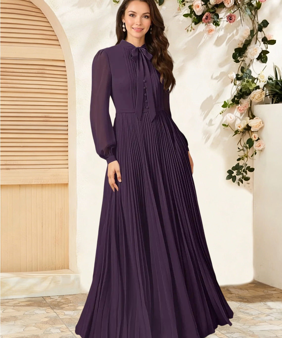 Augday Adellah A-Line Pleated Chiffon Dress