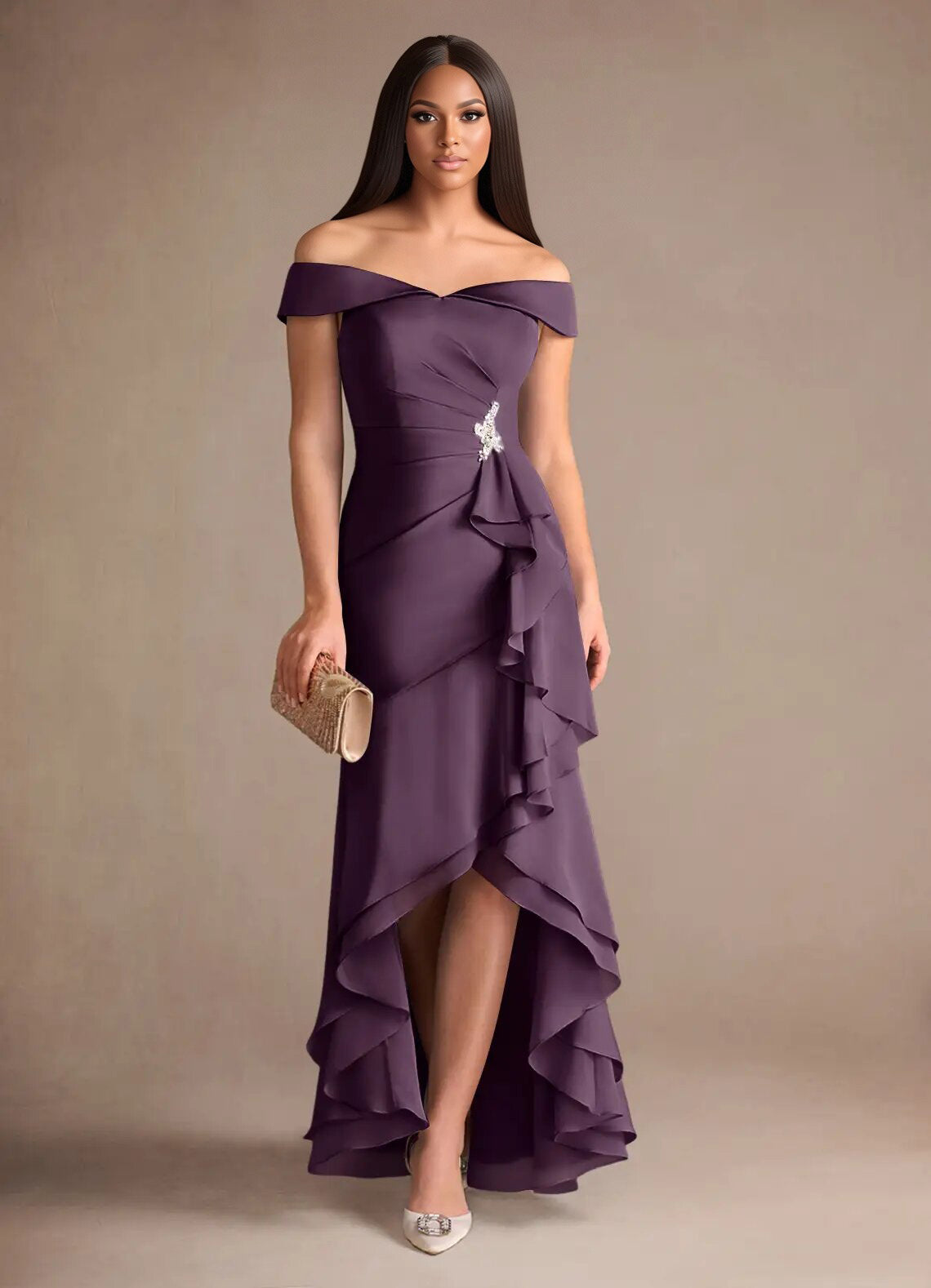 Augday Billings Mermaid Off the Shoulder Stretch Satin Dress