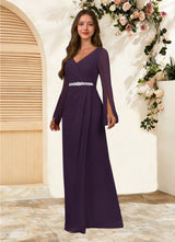 Augday Belinda A-Line V-Neck Pleated Chiffon Dress