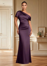 Augday Rutha Sheath One Shoulder Stretch Satin Dress