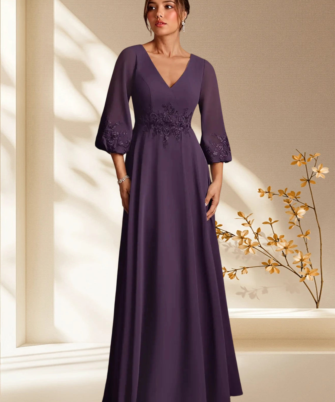 Augday Yorba A-Line Lace Chiffon Dress