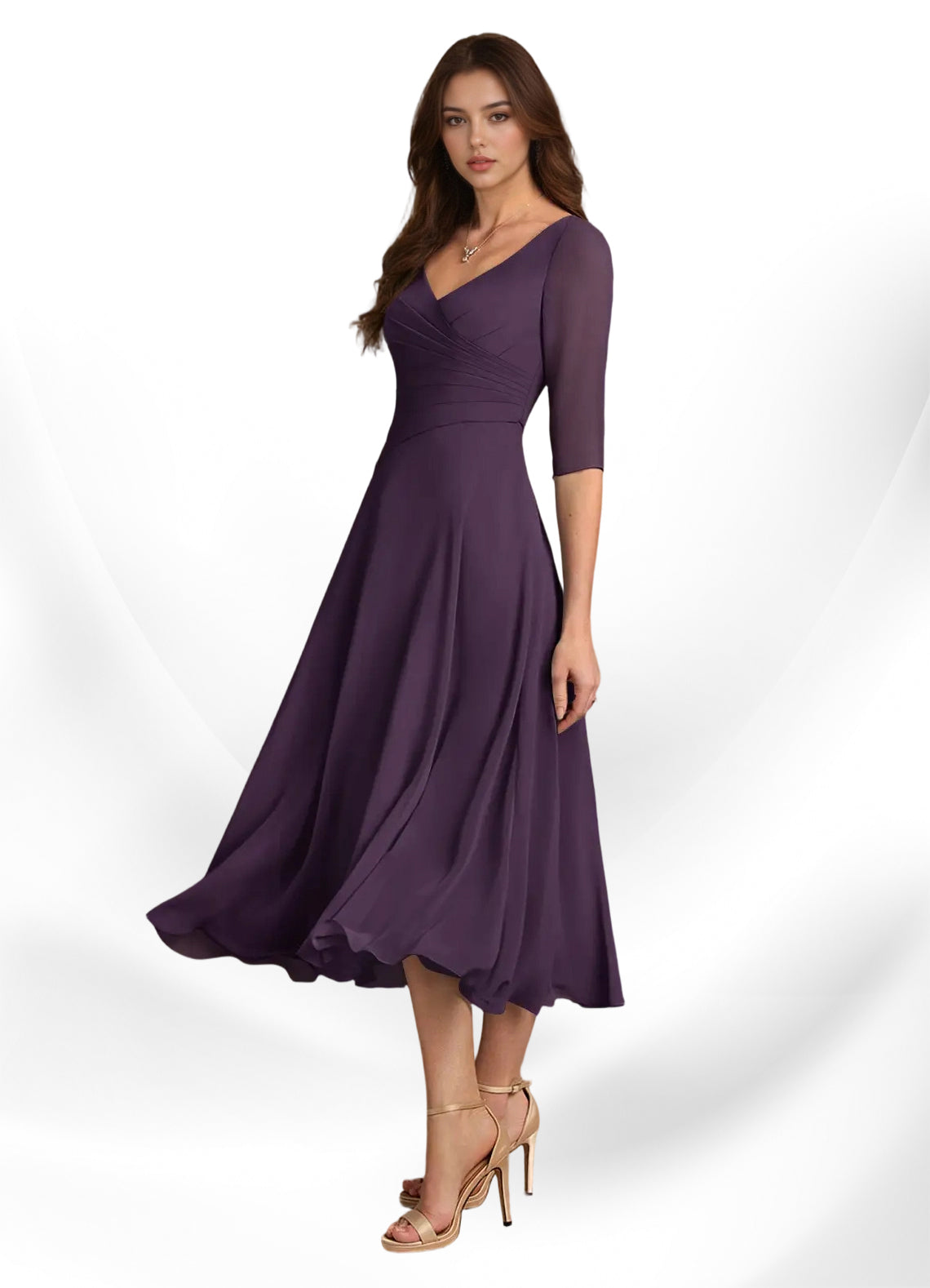 Augay Durant A-Line Pleated Chiffon Dress