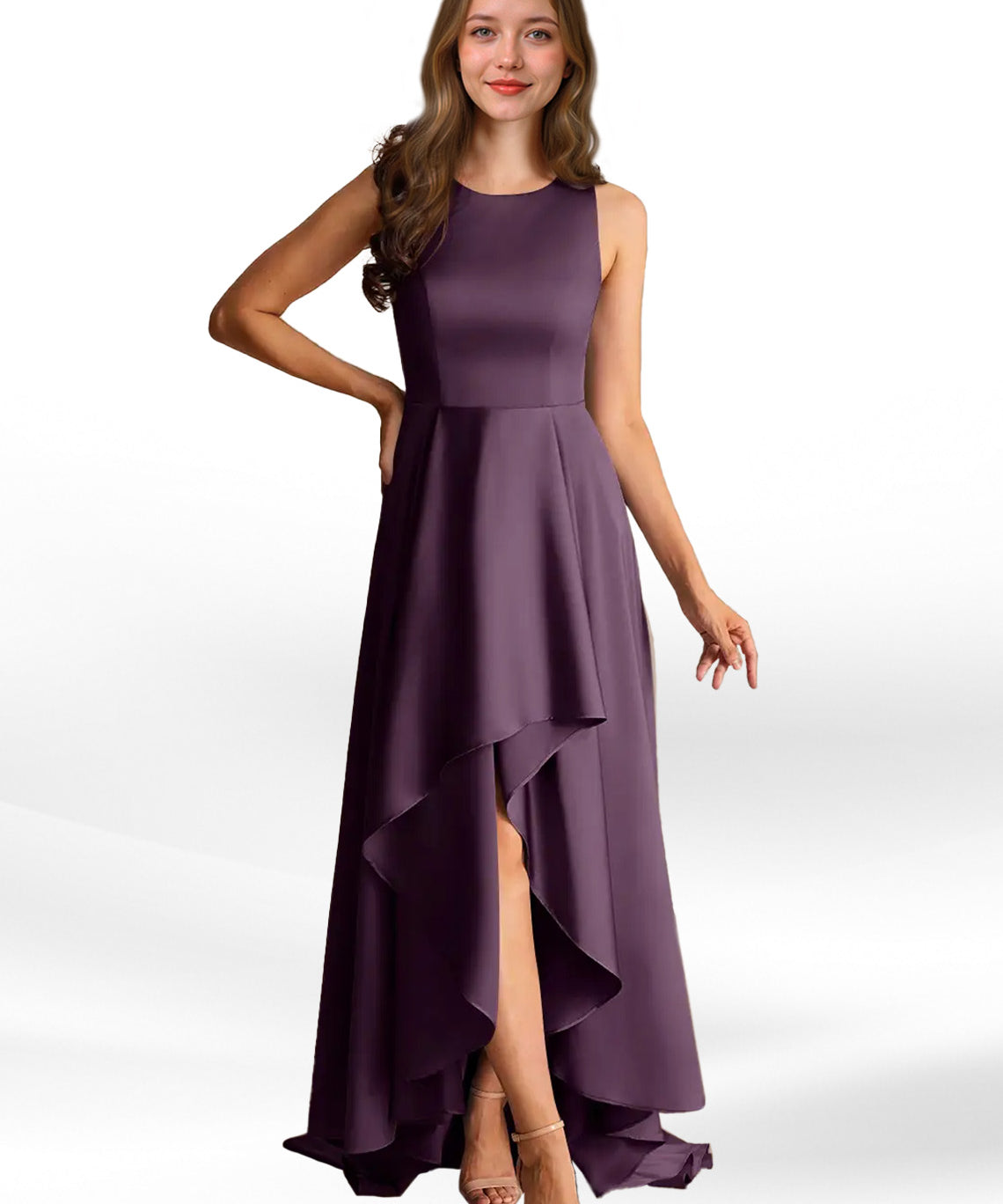 Augday Niles A-Line Trains Stretch Satin Dress
