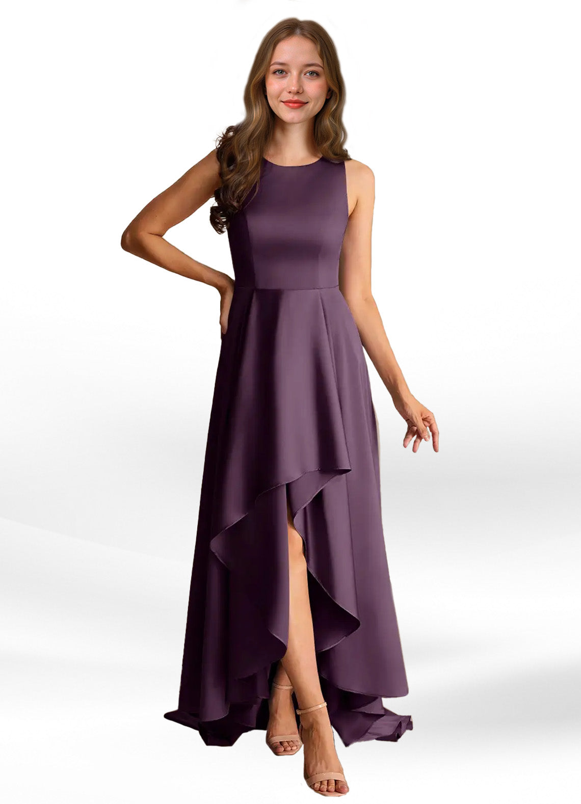 Augday Niles A-Line Trains Stretch Satin Dress