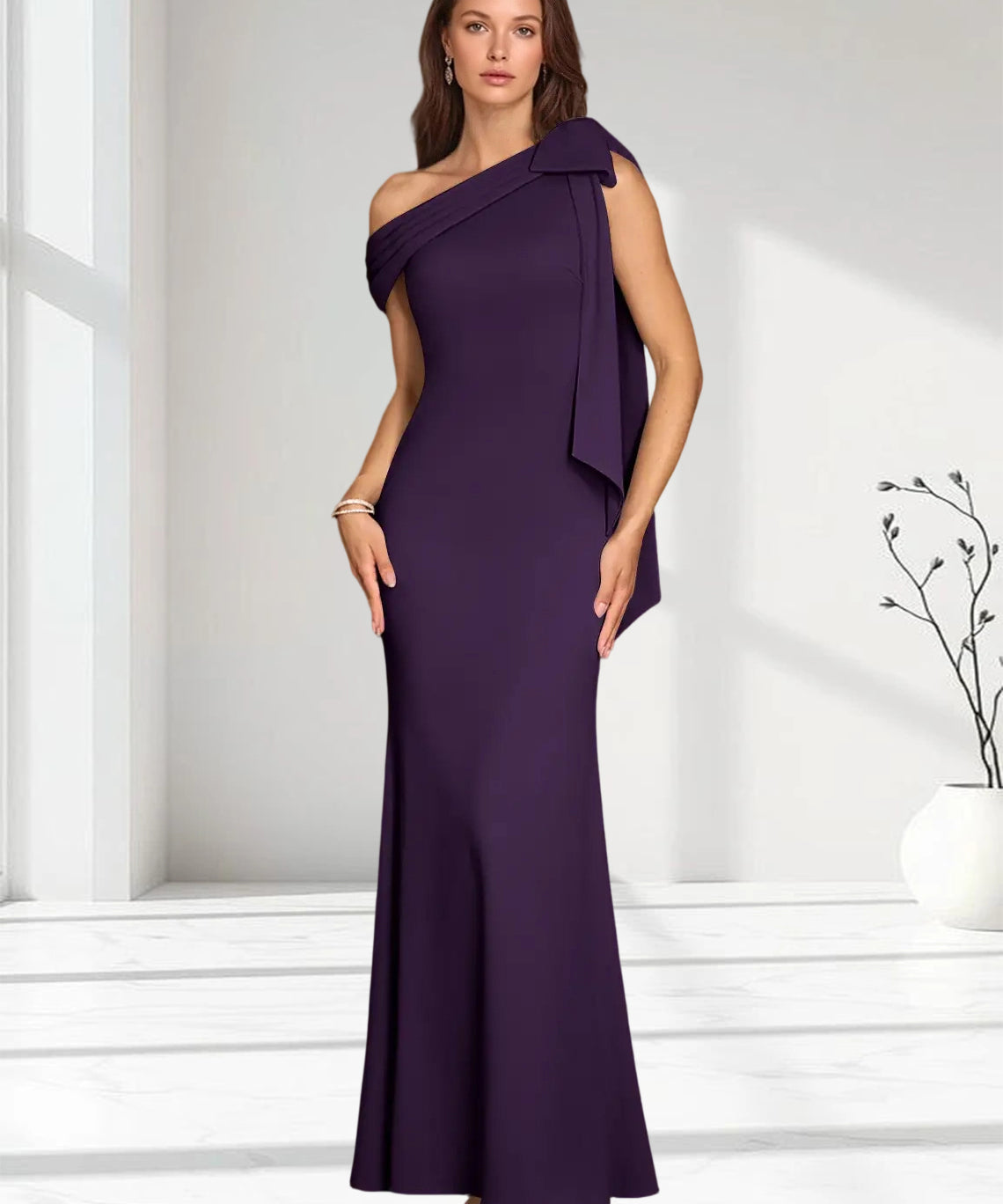 Augday Myers Mermaid Pleated Stretch Crepe Dress