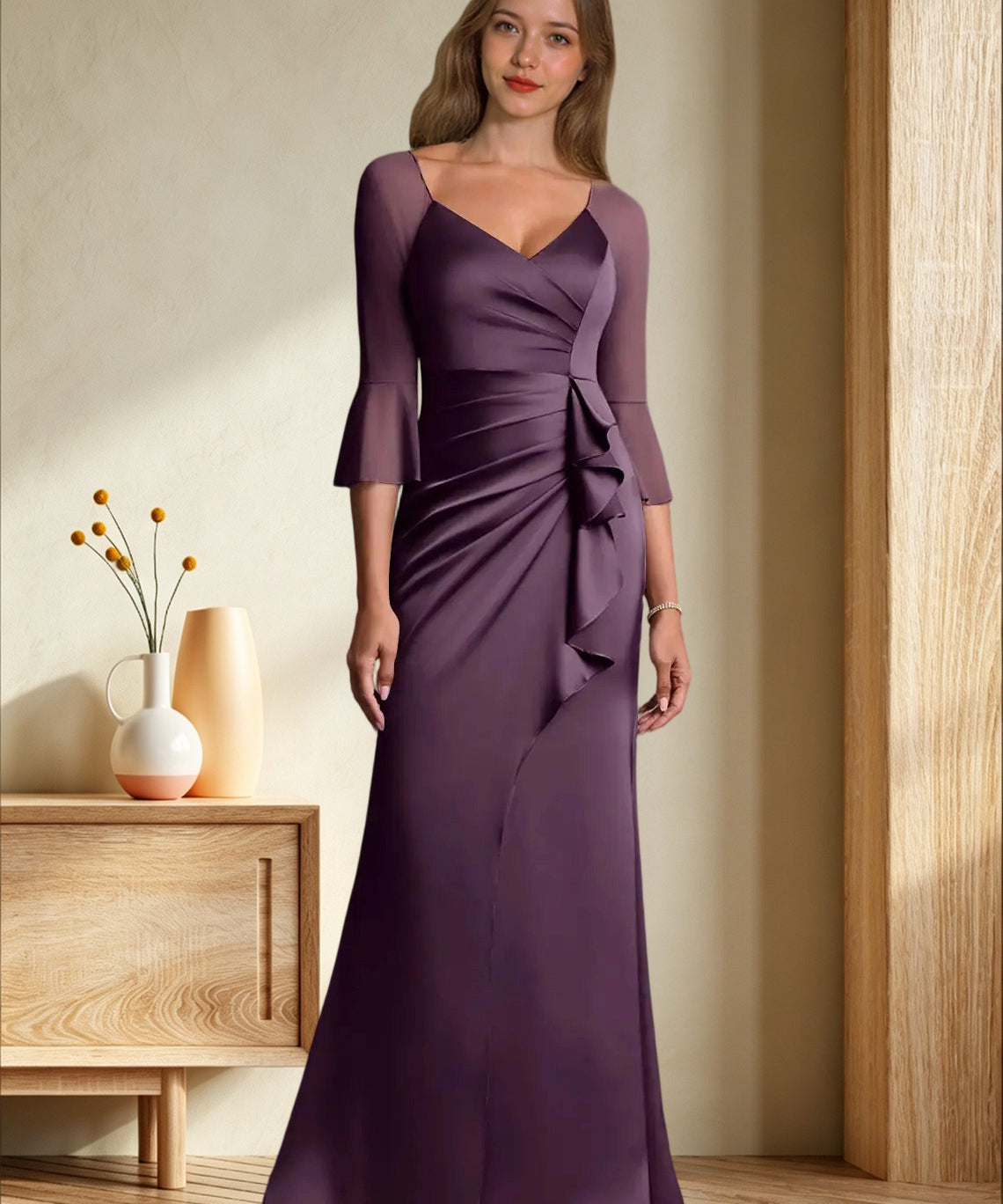 Augday Nampa Sheath Pleated Mesh Dress