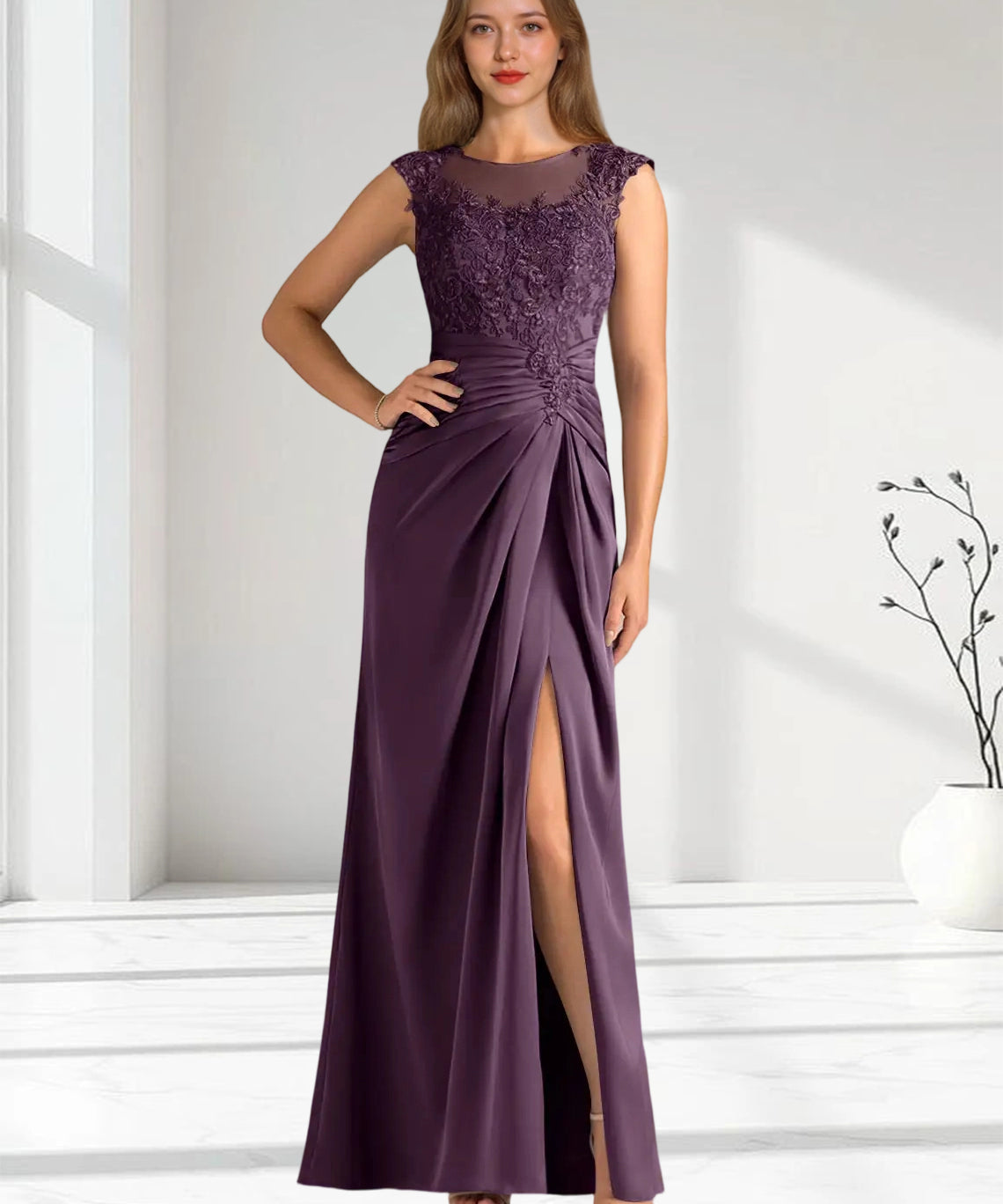 Augday Santa Barbara Sheath Pleated Stretch Satin Dress
