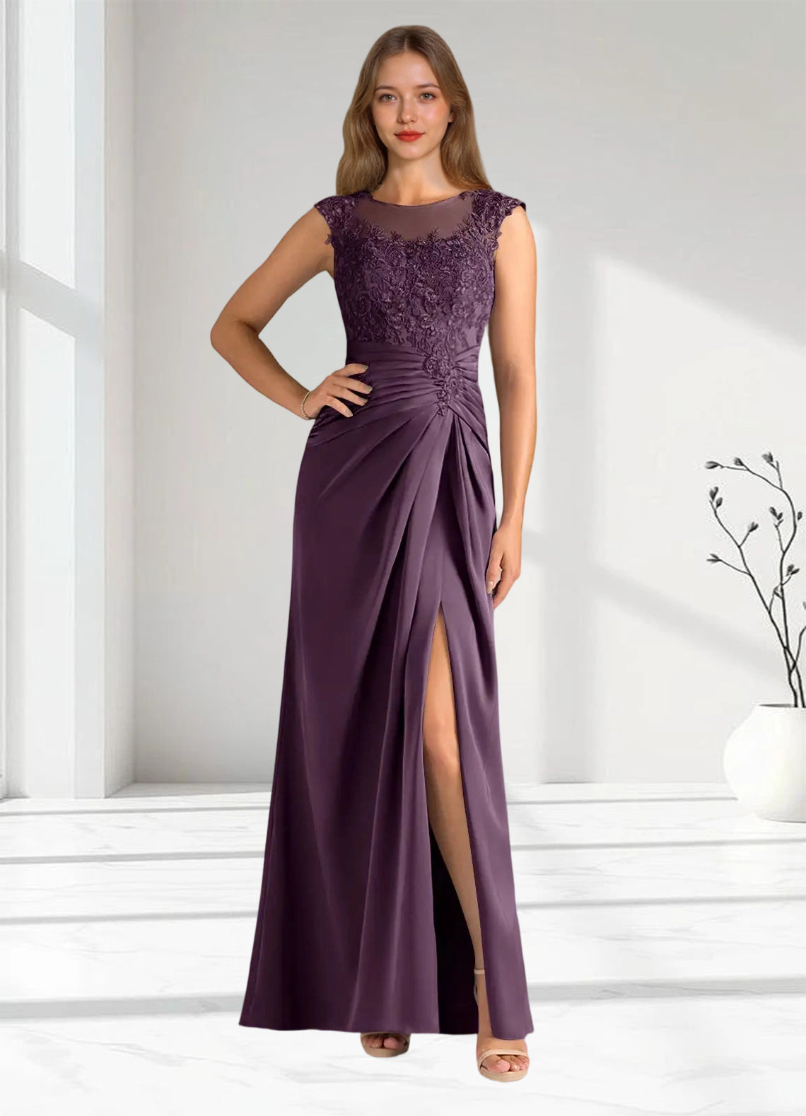 Augday Santa Barbara Sheath Pleated Stretch Satin Dress