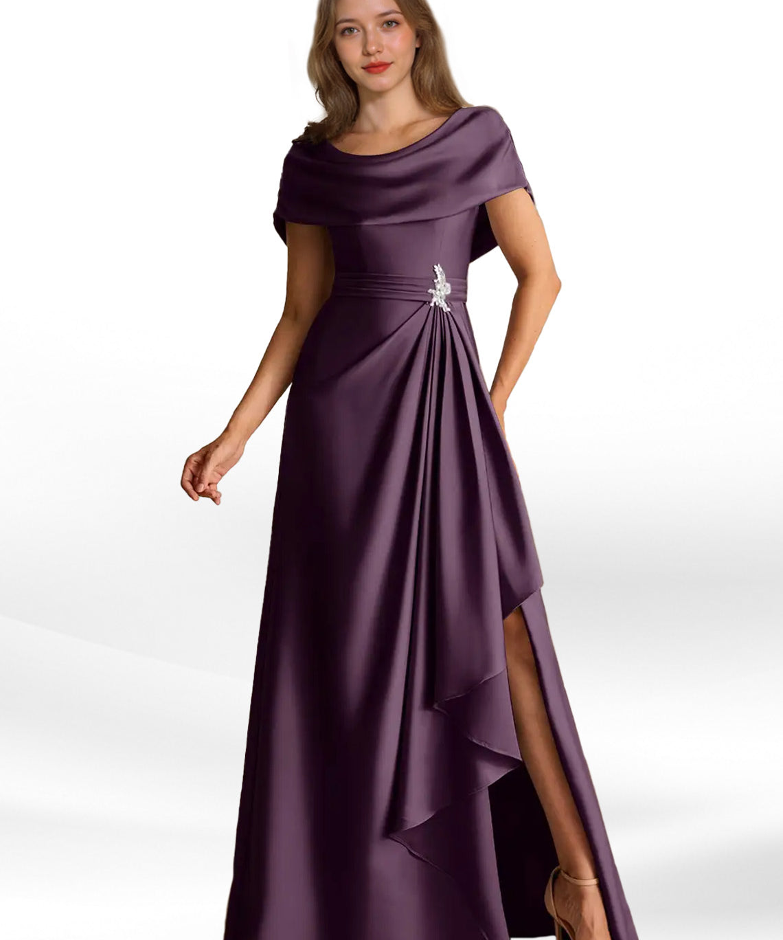 Augday Branford A-Line Pleated Stretch Satin Dress