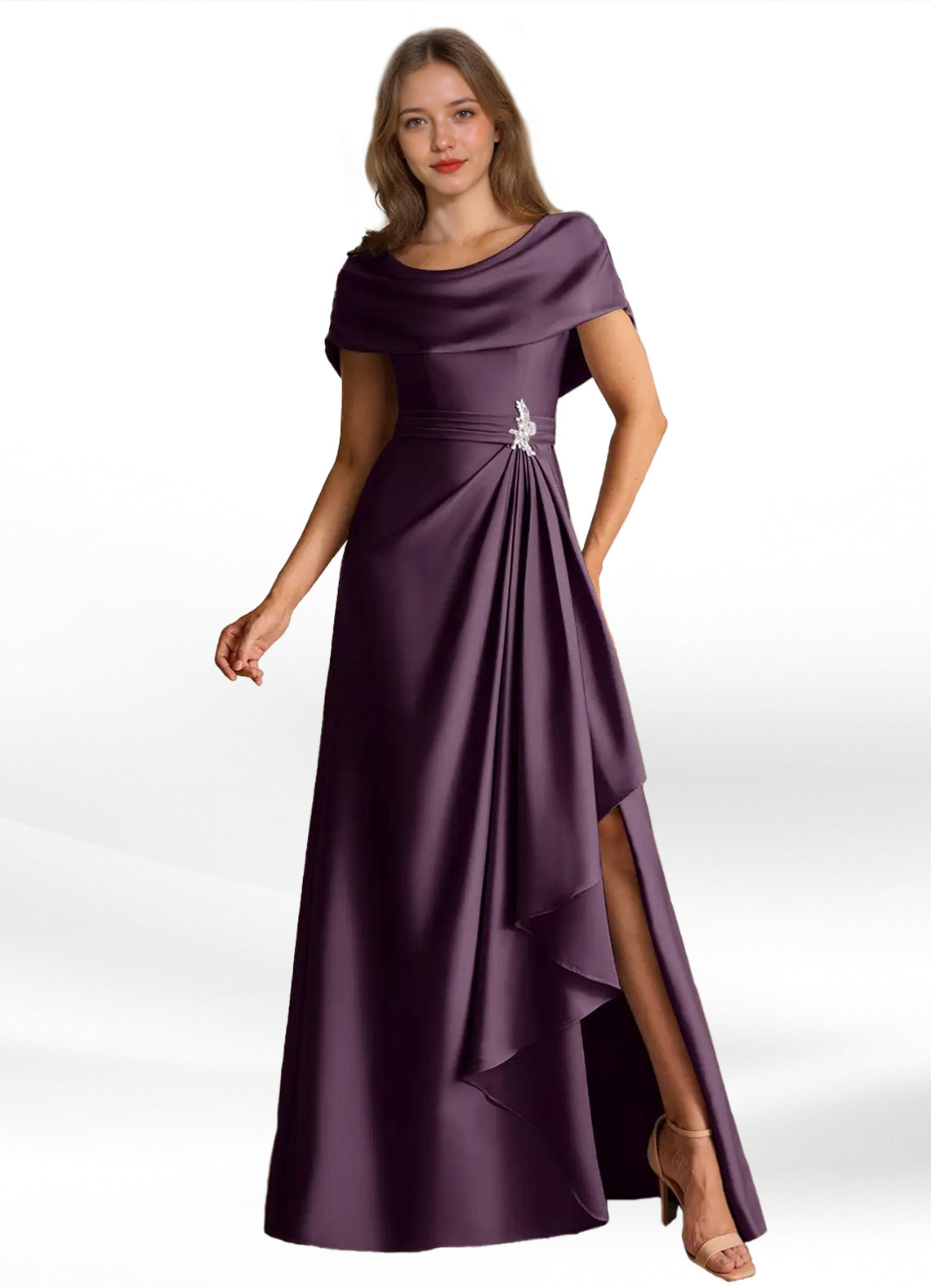 Augday Branford A-Line Pleated Stretch Satin Dress