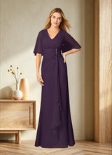 Augday Carson A-Line V-Neck Lace Chiffon Dress