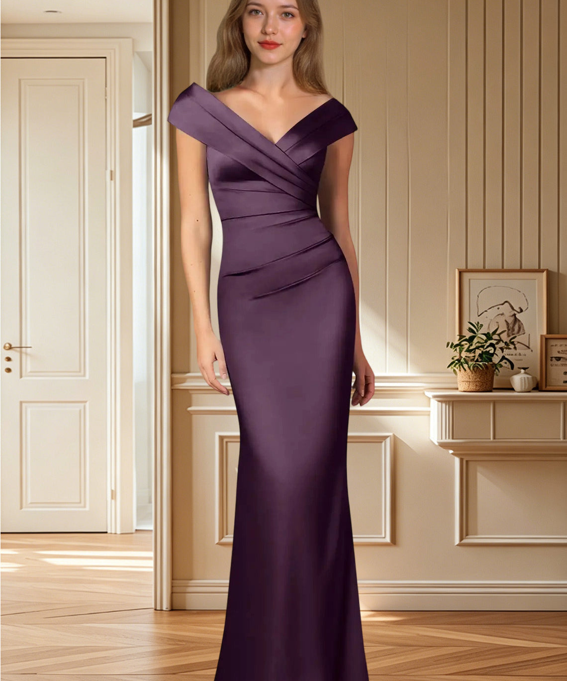 Augday Ludlow Mermaid Pleated Stretch Satin Dress