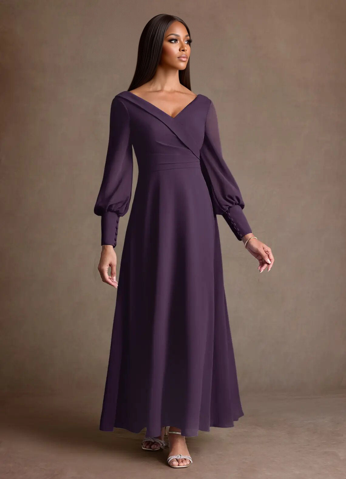 Augday Paterson A-Line Pleated Chiffon Dress