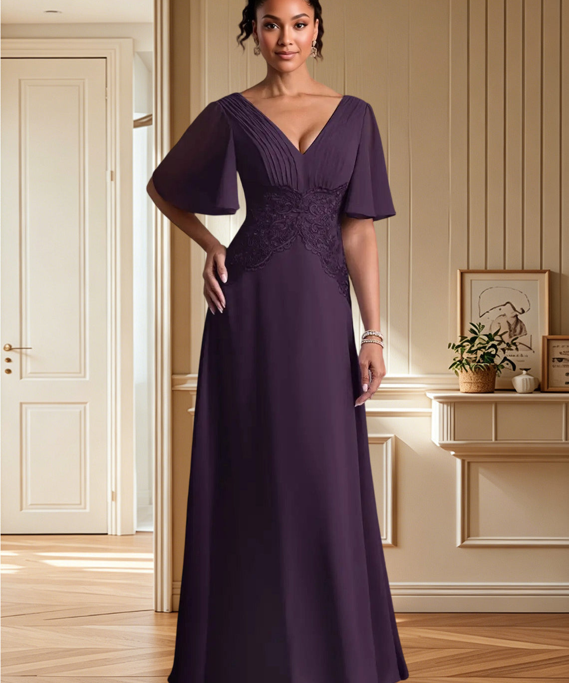 Augday Milliat A-Line Lace Chiffon Dress