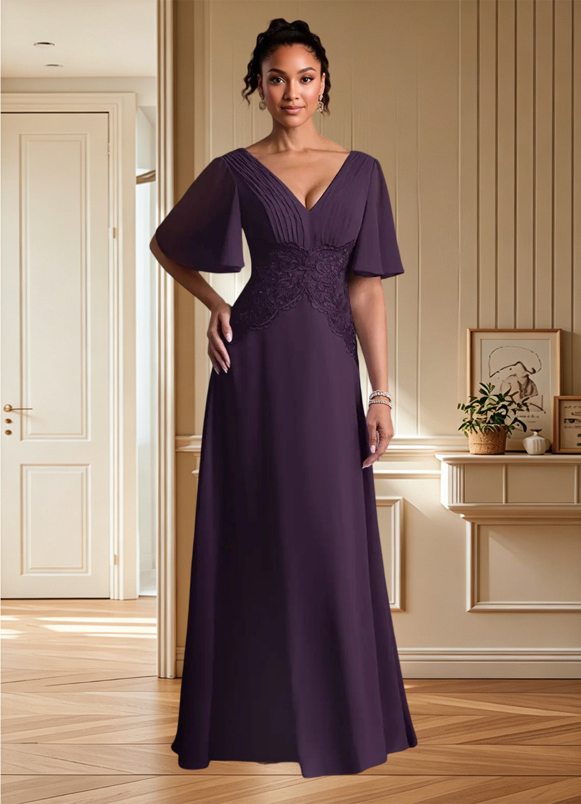 Augday Milliat A-Line Lace Chiffon Dress