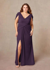 Augday  Luisa Mermaid V-Neck Pleated Mesh Dress Plus Size