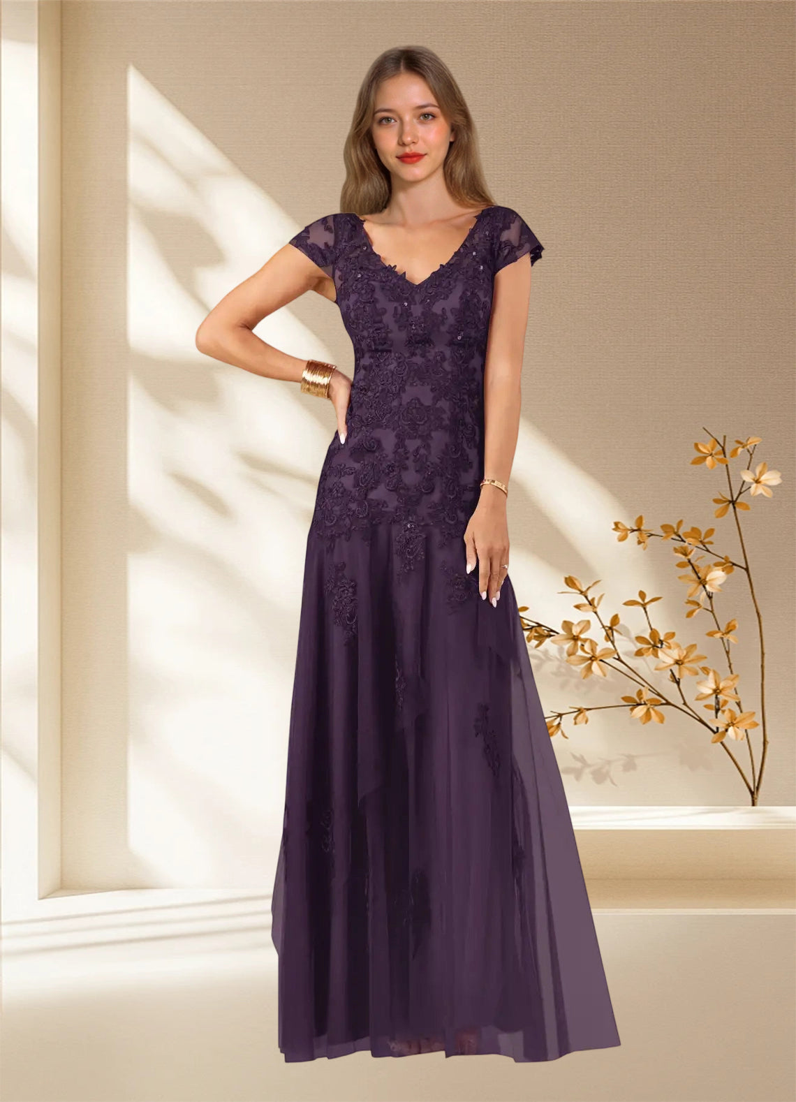 Augday Romy Mermaid V-Neck Sequins Tulle Dress