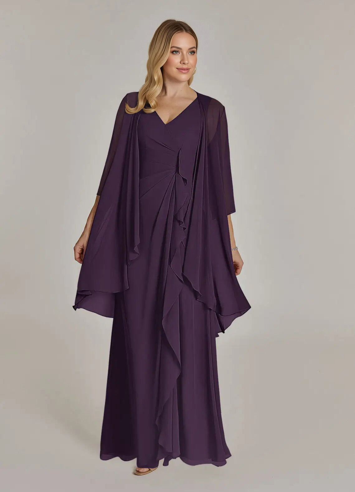 Augday Manuella A-Line V-Neck Pleated Chiffon Dress