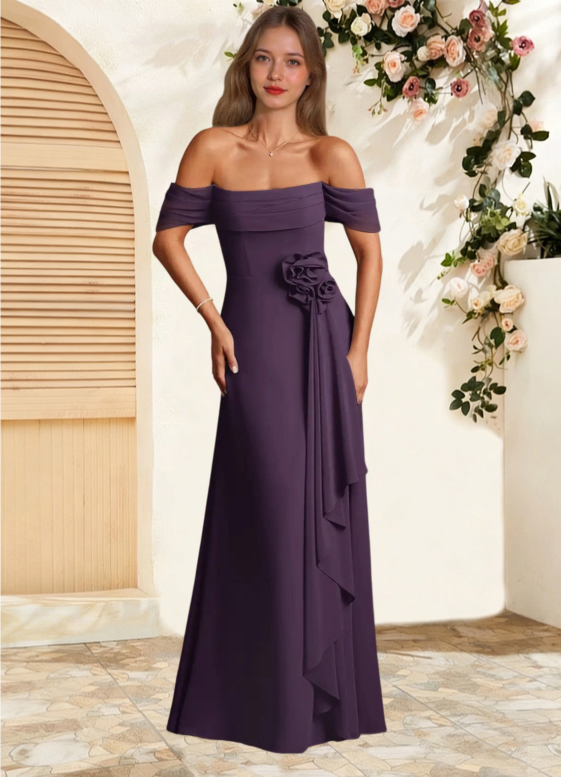 Augday Amherst A-Line Off the Shoulder Chiffon Dress