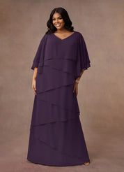 Augday OHara A-Line V-Neck Chiffon Dress Plus Size