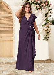 Augday Snapdragon A-Line V-Neck Ruched Chiffon Dress