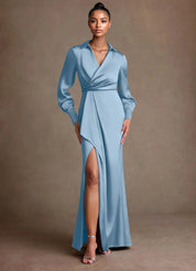Augday Jacinta Sheath Pleated Stretch Satin Dress