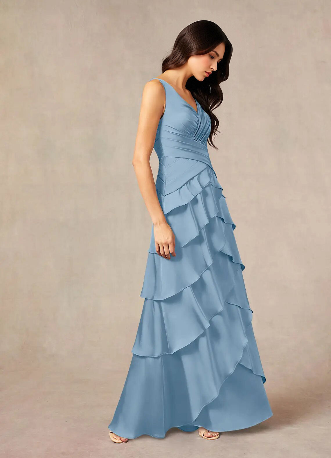 Augday Viola A-Line Pleated Stretch Satin Dress