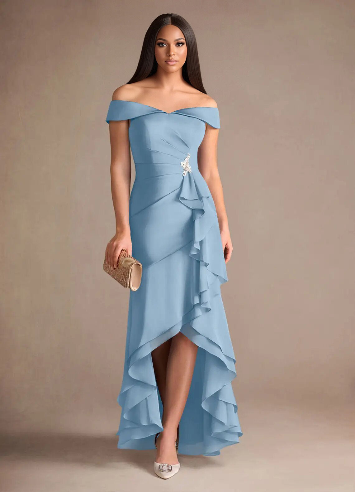Augday Billings Mermaid Off the Shoulder Stretch Satin Dress