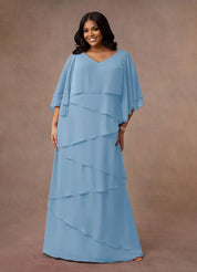 Augday OHara A-Line V-Neck Chiffon Dress Plus Size