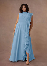 Augday A-Line High Neckline Pleated Chiffon Dress Plus Size