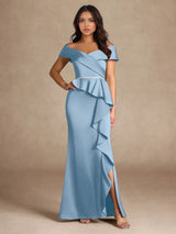 Augday Mermaid Off the Shoulder Stretch Satin Dress