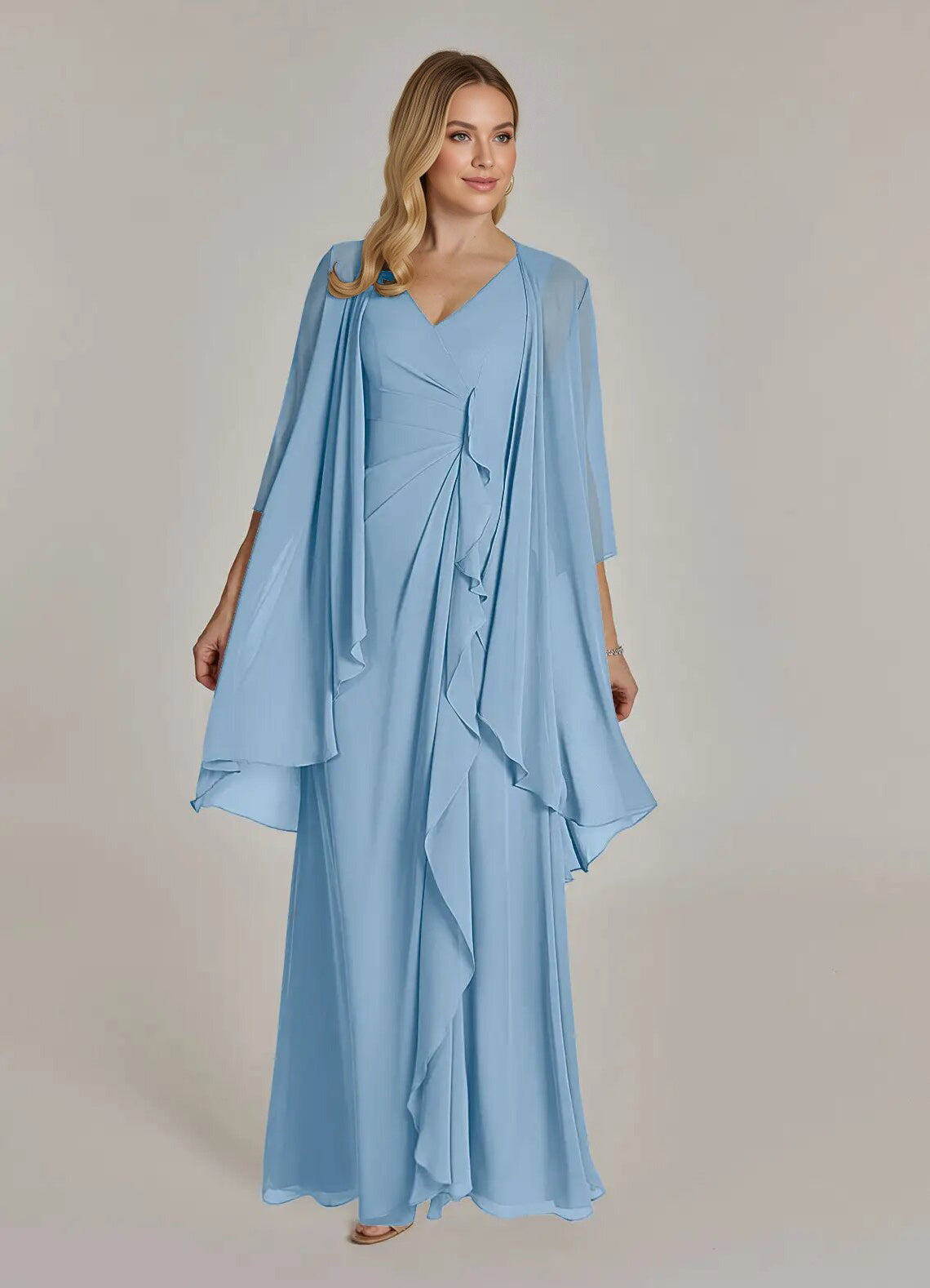 Augday Manuella A-Line V-Neck Pleated Chiffon Dress
