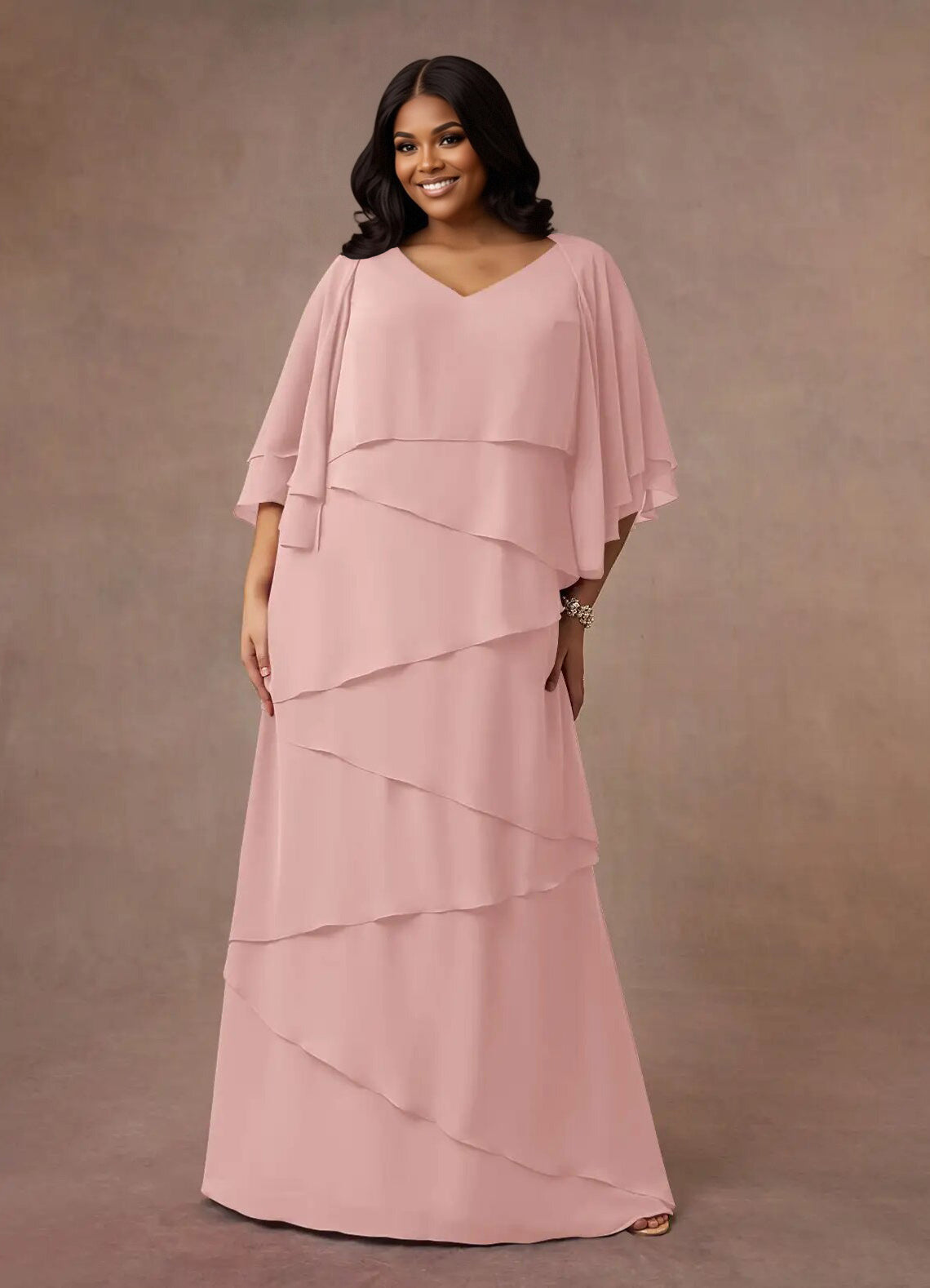 Augday OHara A-Line V-Neck Chiffon Dress Plus Size